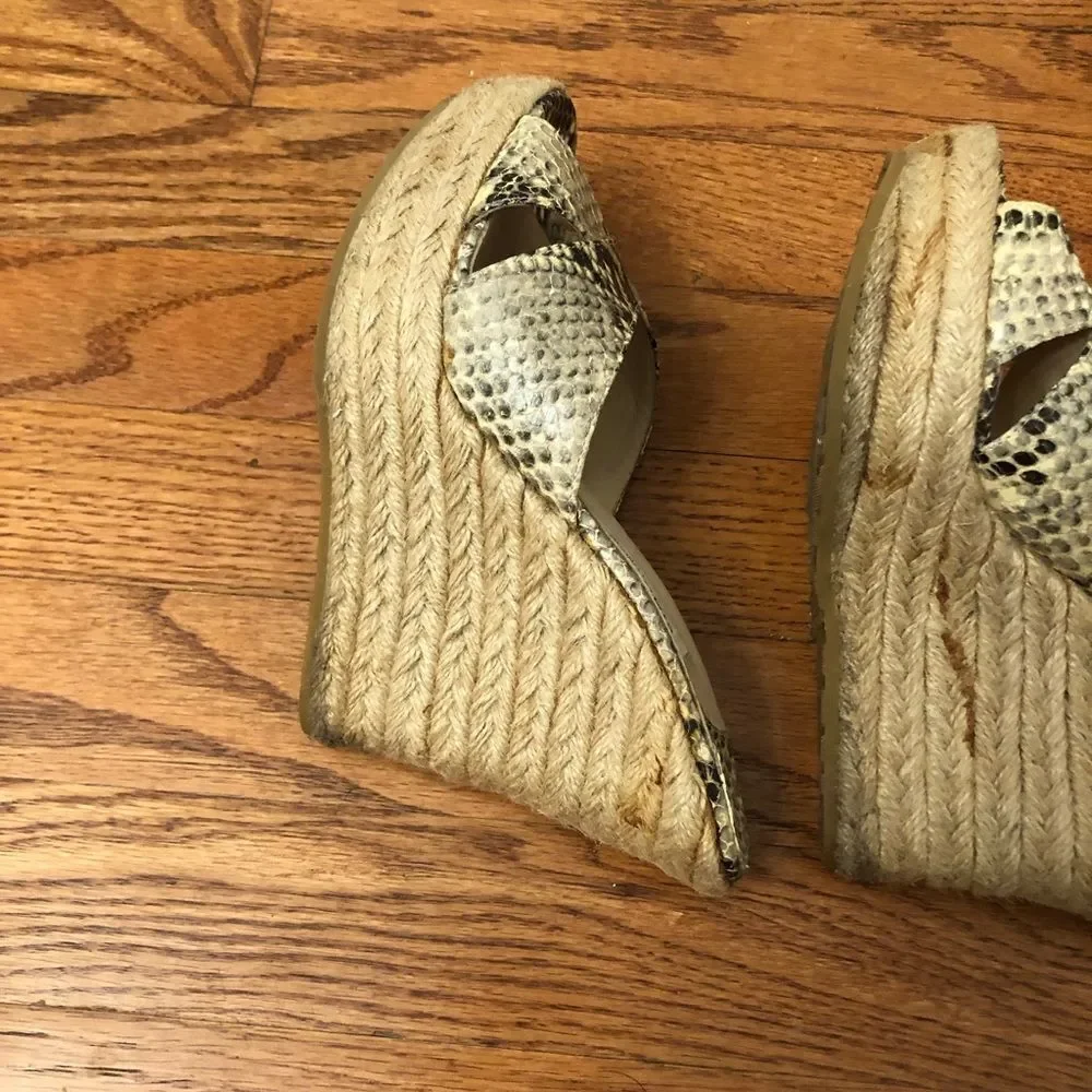 Jimmy Choo Beige and Black Snakeskin Espadrille Wedge Sandals